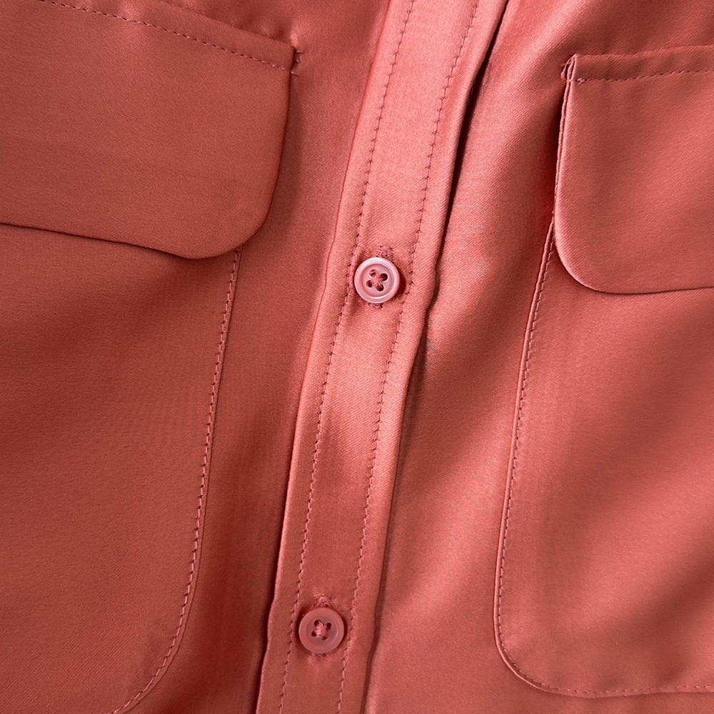 ALFANI Satin Utility Blouse XXL Dusty Rose Button Front Career Office Quiet Lux - Picture 13 of 14